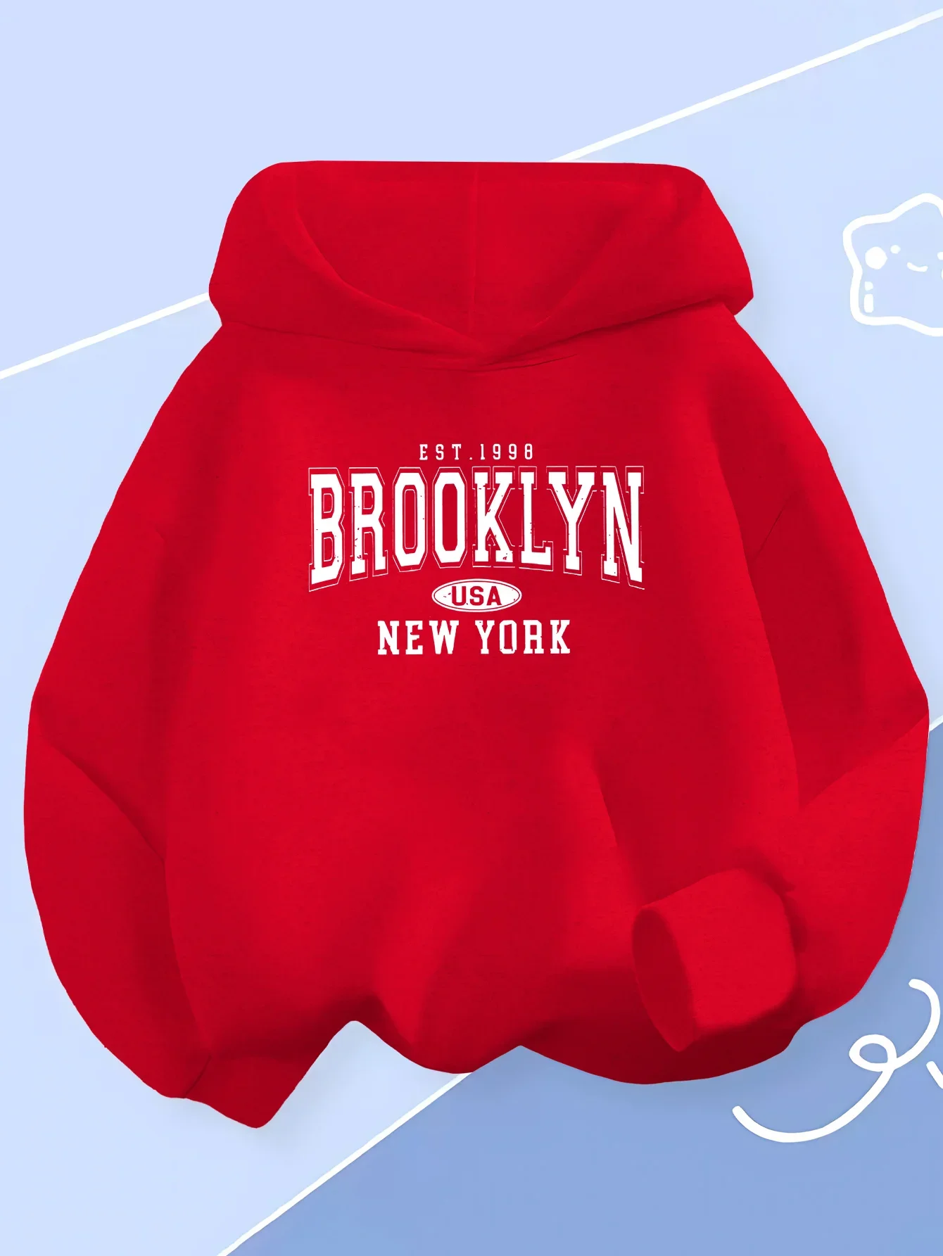 Kids Vintage Brooklyn New York Hoodie Autumn Winter Thick Fleece Lined Letter Graphic Print Warm Casual Pullover