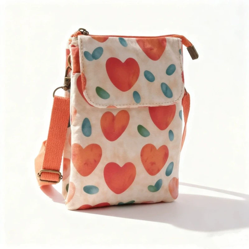 Blue Red Heart Orange Flower Floral Painting Crossbody Phone Bag Mini Canvas Shoulder Purse Lightweight Handbag For Women Girls