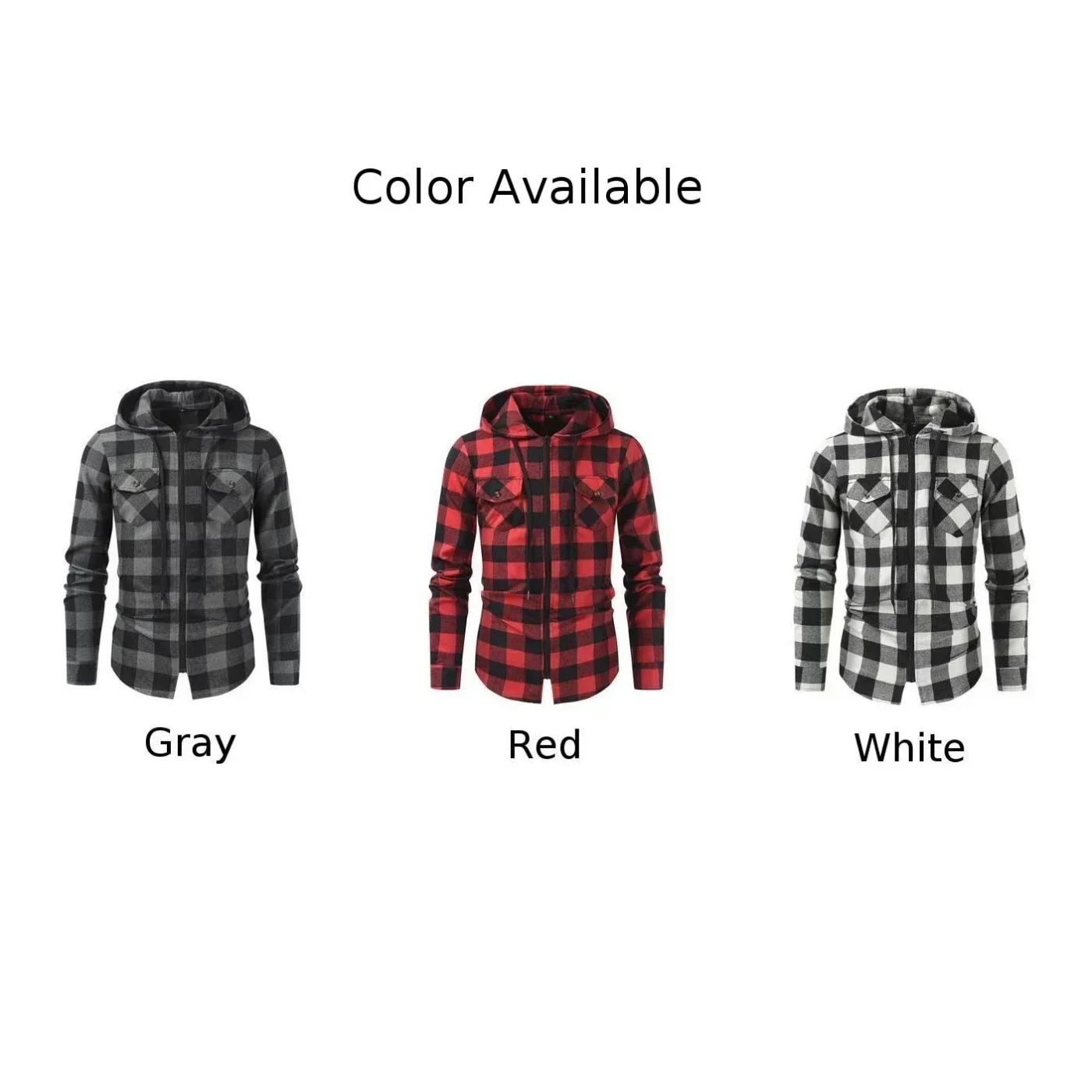 Mens Hooded Padded Shirt  Plaid Jacket for Outdoor Work  Long Sleeve  Slim Fit  Comfortable and Casual