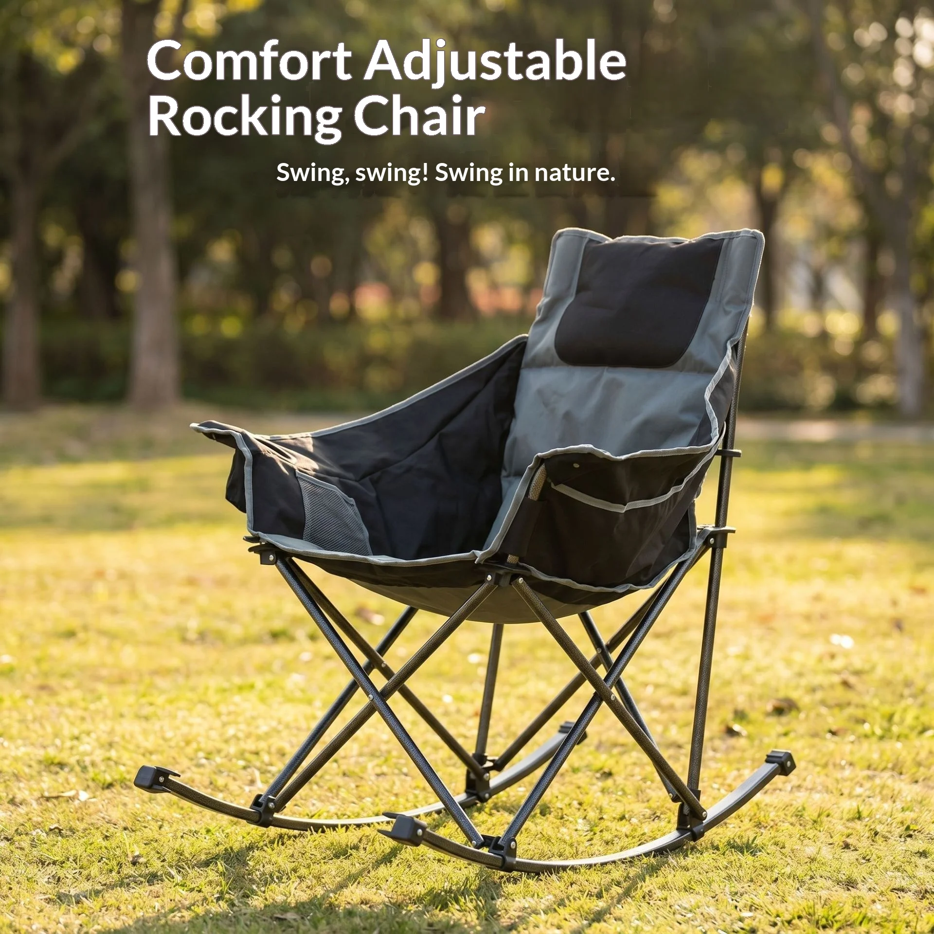 Outdoor Folding Rocking Chair Camping Gear 600D Oxford Cloth Crescent Shape Portable Napping r Laid-back Moon Chair