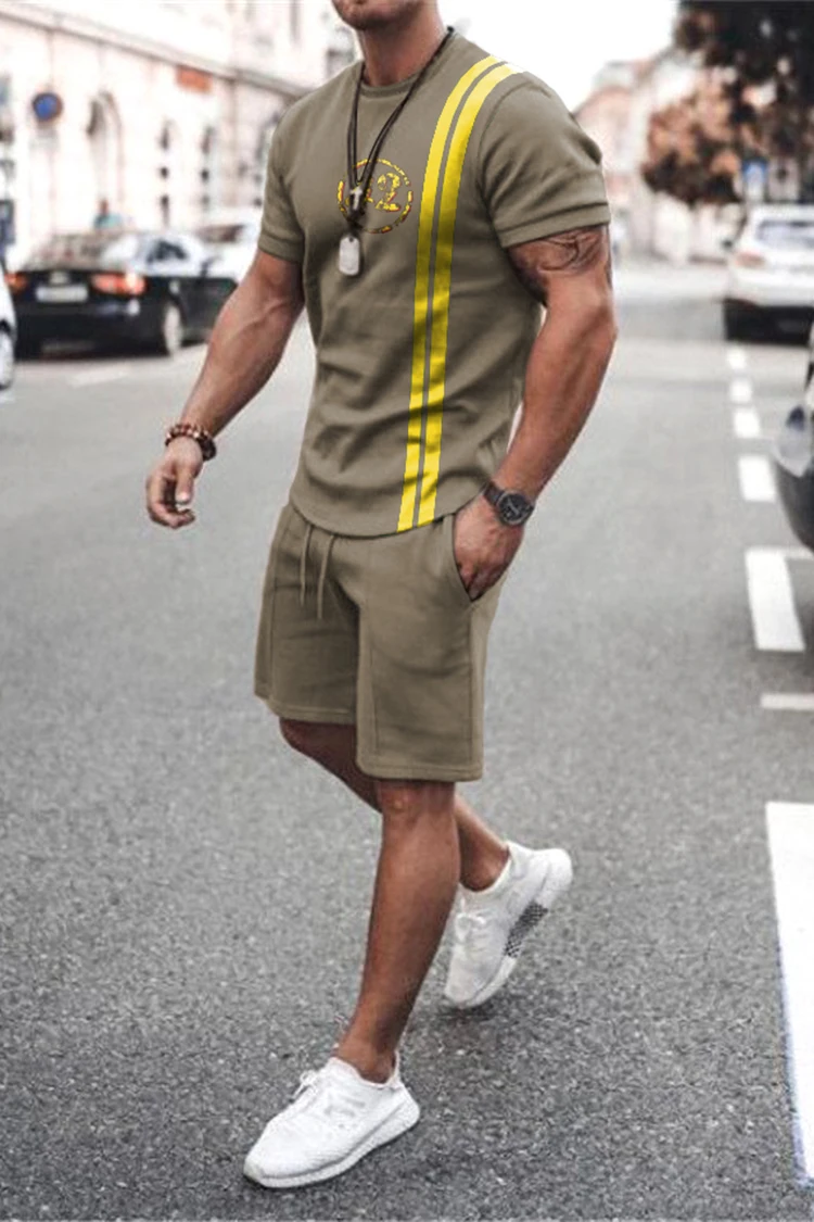 Sommer Männer setzt Shorts Outfits männliche Kleidung Straße T-Shirt zweiteiligen 3D-Druck lässig O-Ausschnitt Trainings anzug übergroße Strand Sport bekleidung – Detail 15