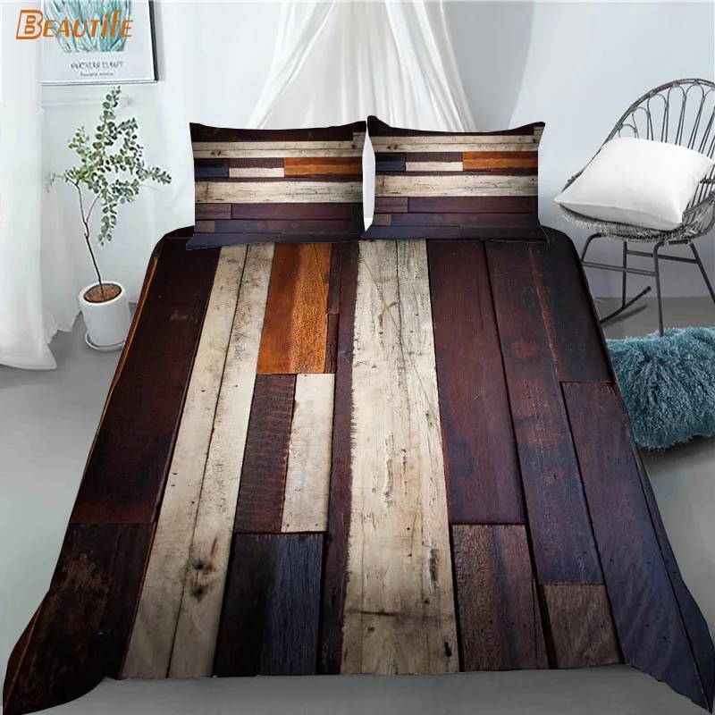 3D Print Wood Pattern Bedding Set Duvet Cover Bedclothes 180X200CM 180X220CM Comforter Cover With Pillowcase For Kid Home