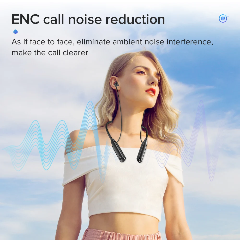 EARDECO 100 ساعة تشغيل سماعة رأس مزودة بتقنية البلوتوث سماعات رأس لاسلكية مع ميكروفون سماعة ستيريو رياضية بشريط حول الرقبة الأذنية