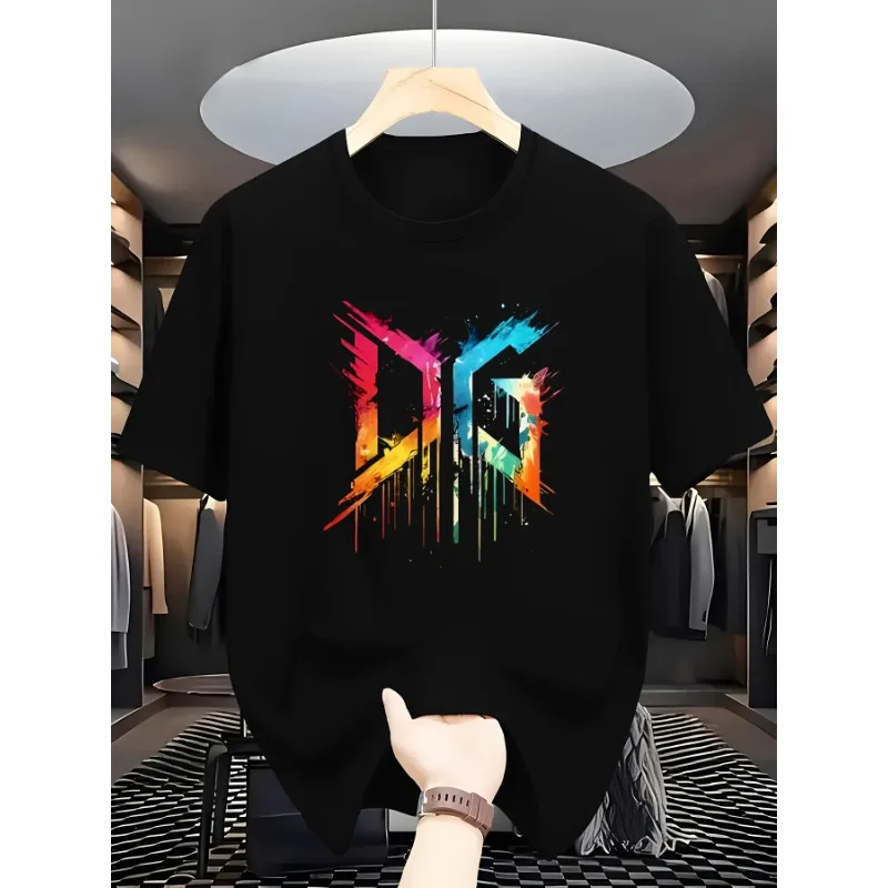 

Men's and Women's Black T-shirt Casual Top Card Letter Print Series Round Neck Men's and Women's Slim Fit Short Sleeved Top