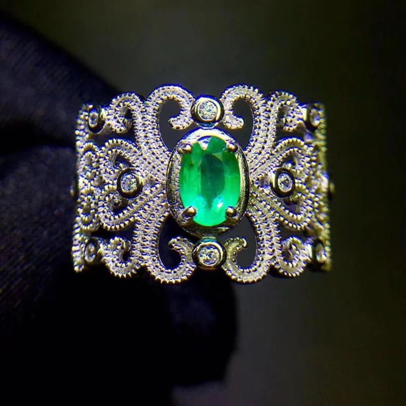 

Natural Emerald Rings 925 Sterling Silver Women's Rings High Wedding Luxury Jewelry