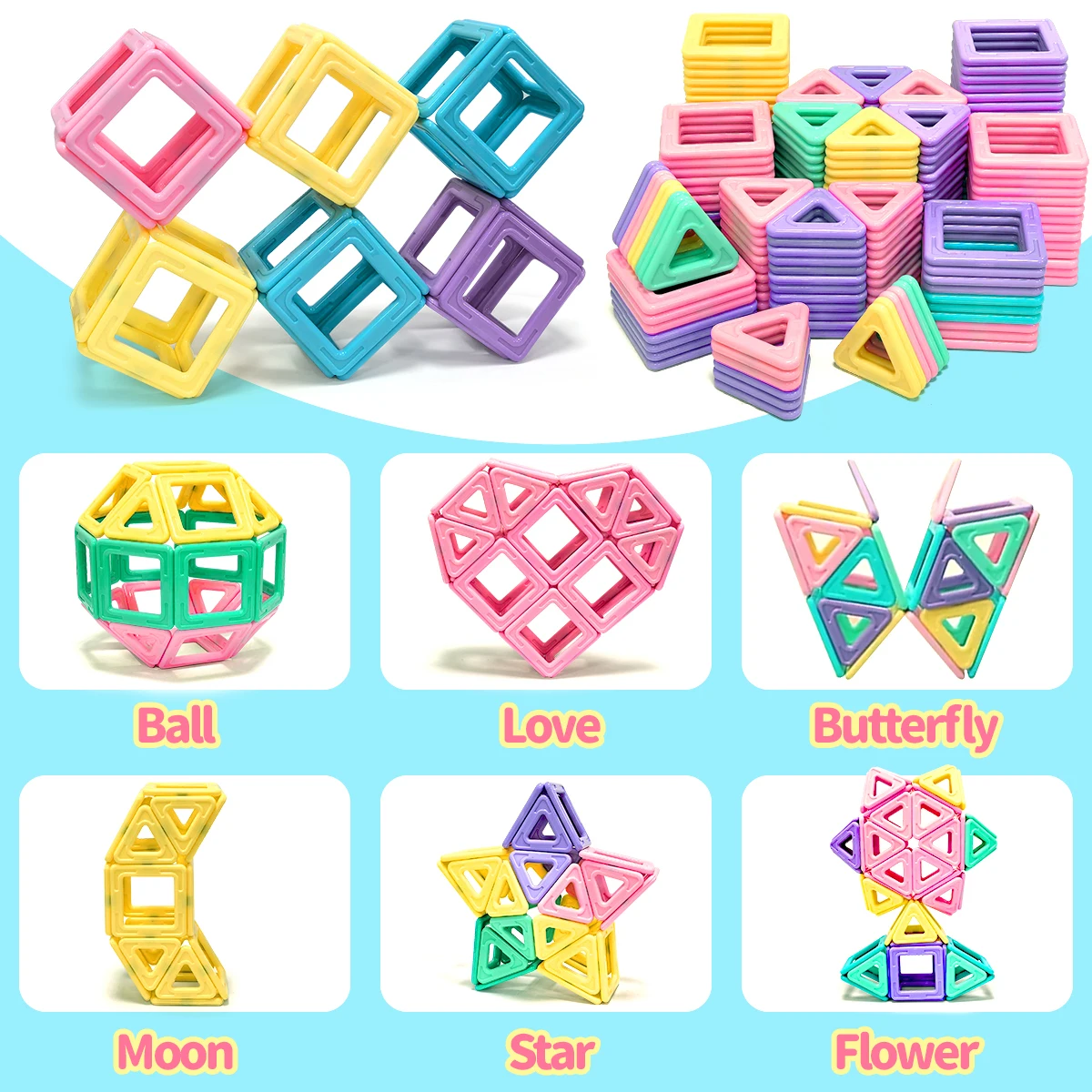 Magnetische bouwstenen STEM-speelgoed, medium Macaron, DIY leren educatieve constructorset, verjaardagscadeau voor 3 jaar + kinderen