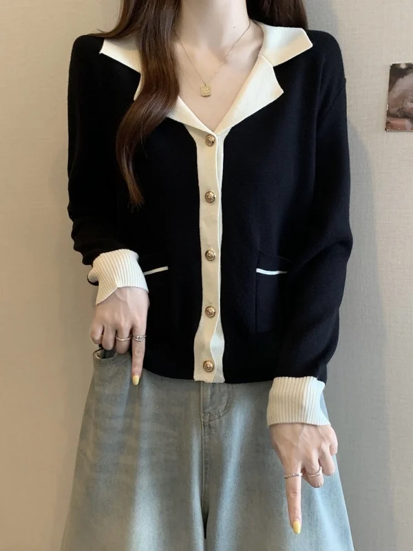 

Chic Knitted Open Cardigan Women's plus Size Faion French Sle Single Button Belly Covering Slimming Top for Spring Autumn