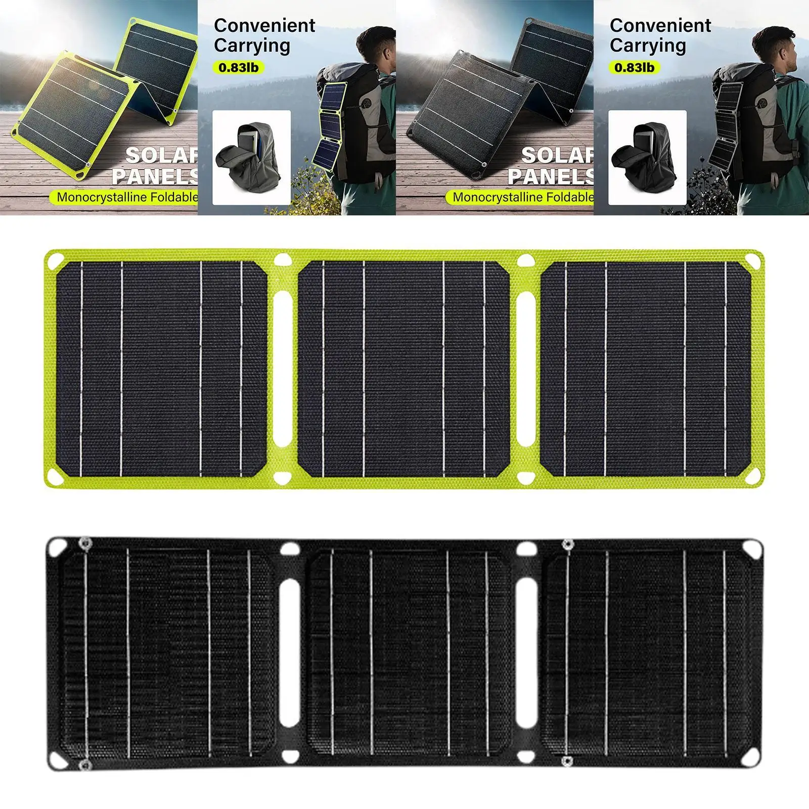Foldable Solar Panel 3 Foldable Phones USB Charging IP67 Waterproof Lightweight Portable for Travel Camping