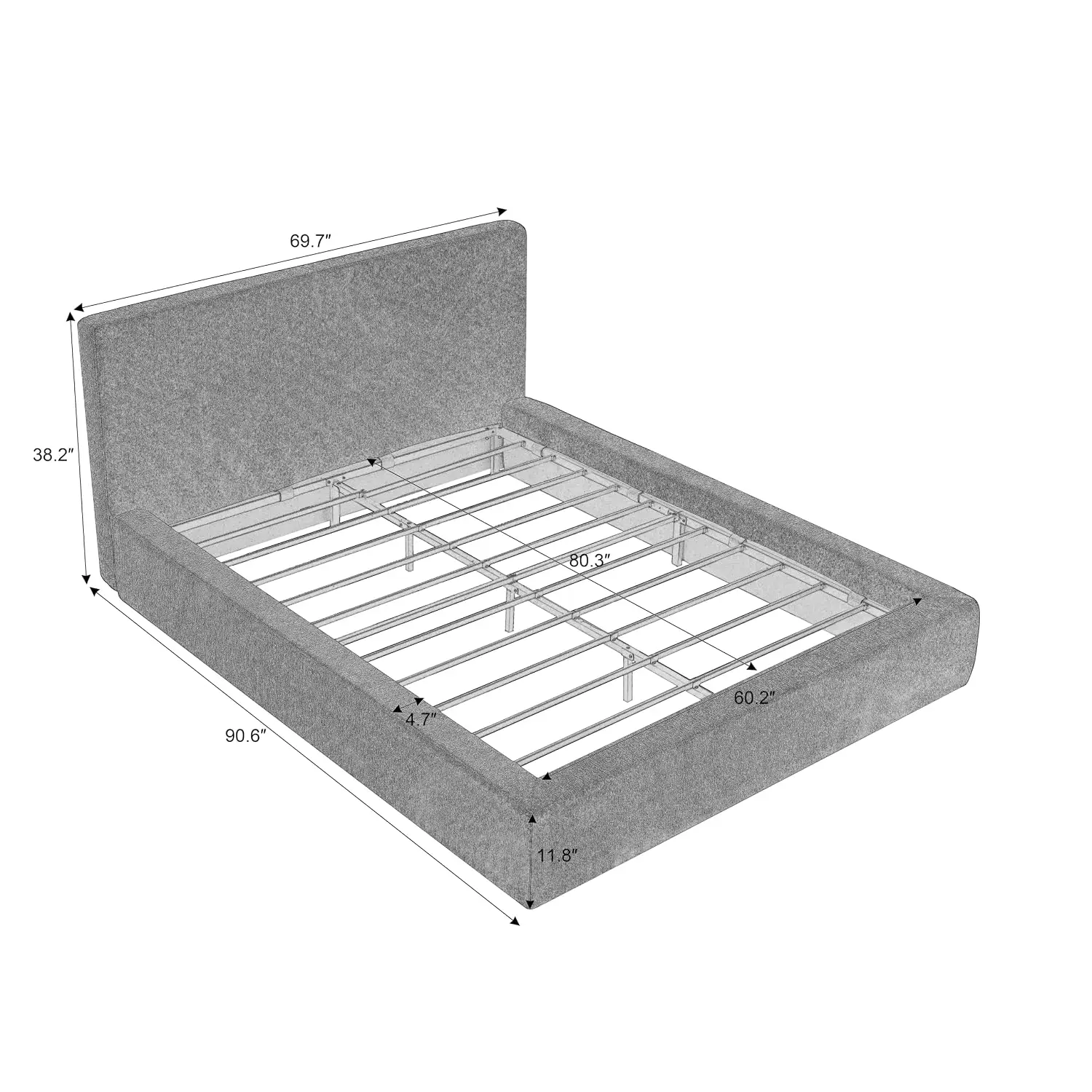 Queen Upholstered Platform Bed Frame with Headboard, Brown | Compressed Foam Design, Soft Chenille Upholstery,, Customized