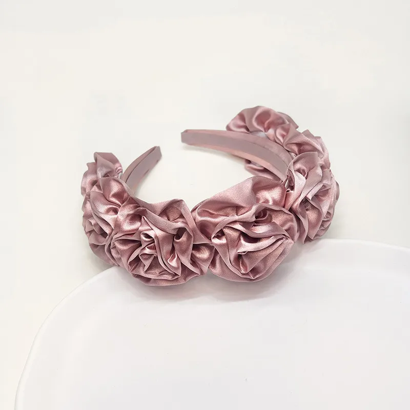 New Fashion Boho Big Rose Red Flower Thick Headband For Women Wide Hairbands Elegant Girl Hair Accessories Vintage Headband