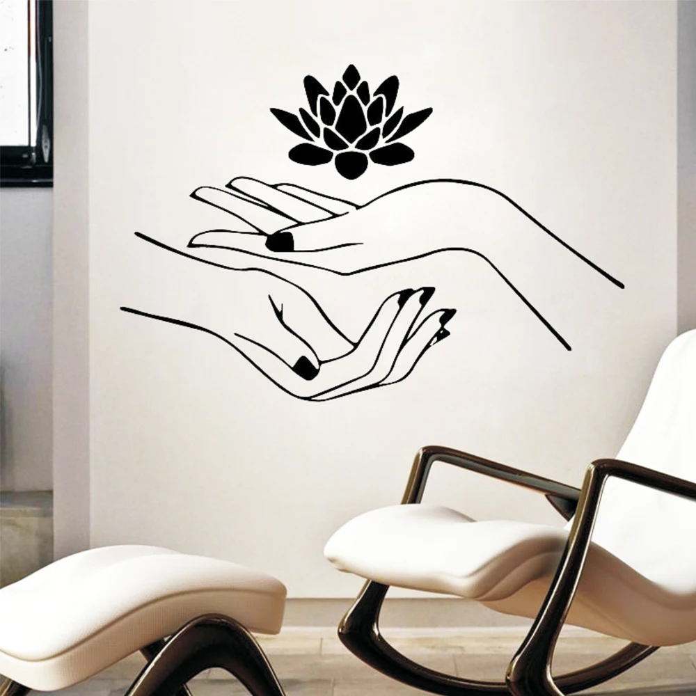 Spa Beauty Nail Salon Massage Wall Sticker Lotus Flower Wall Decal Removable Waterproof Art Murals Bedroom Wallpaper Decor