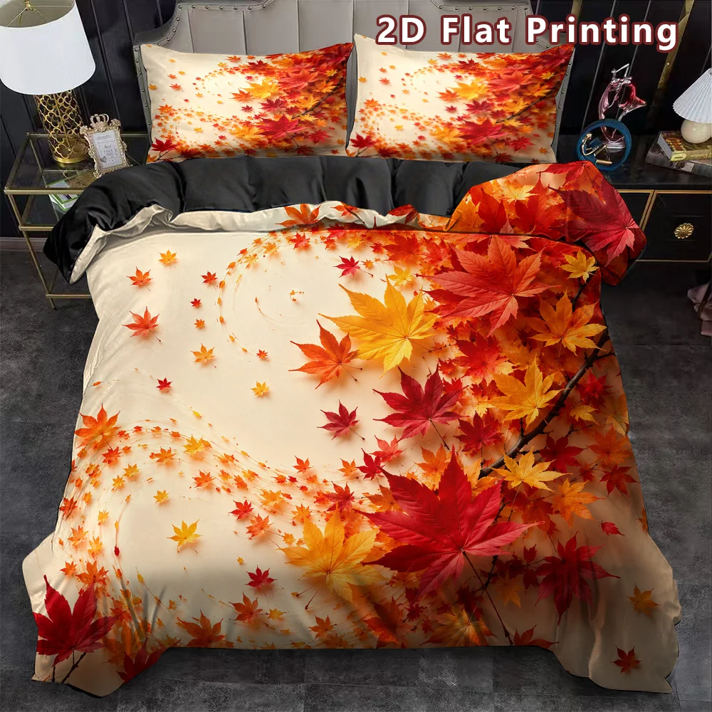 Maple Leaves Duvet Cover Maple Leaf Autumn Harvest Quilt Cover Nature Botanical Bedding Set Vintage Twin Queen Comforter Cover