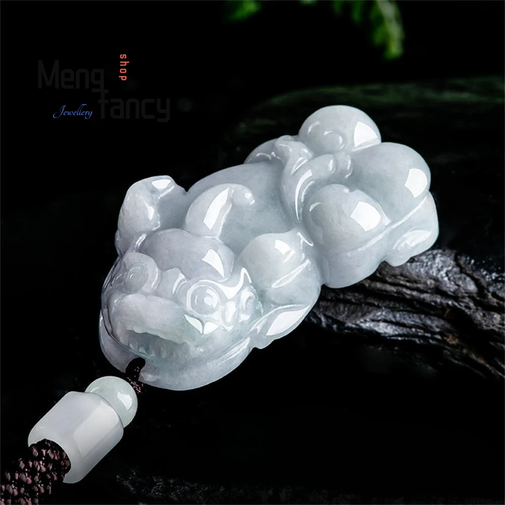 

Natural Myanmar A-goods Jadeite Run White Glutinous Seed Jade Pendant Through The Wealth Pendant Men's Necklace Women's Models