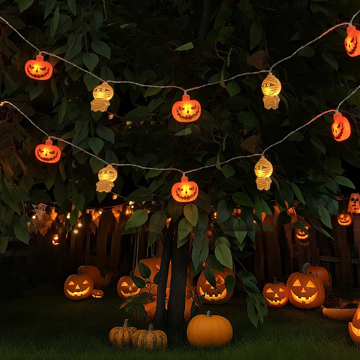 1pc 10/20LED Halloween Pumpkin & Mummy String Lights Battery Operated For Home Bedroom Window Halloween Holiday Party Decoration