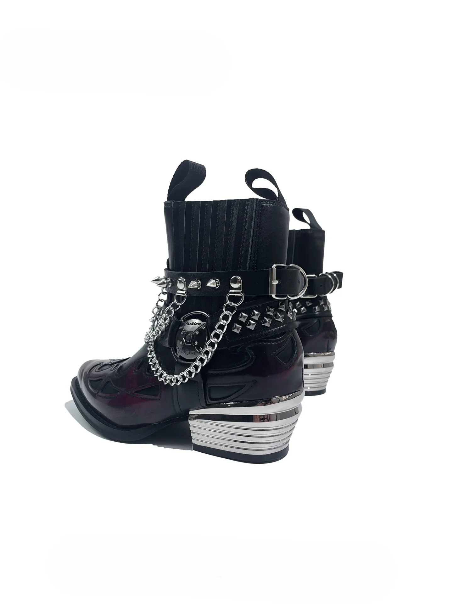 حذاء MIbvias على الطراز الأوروبي والأمريكي ذو نعل سميك ومخيط باللهب الغربي للدراجات النارية للرجال والنساء