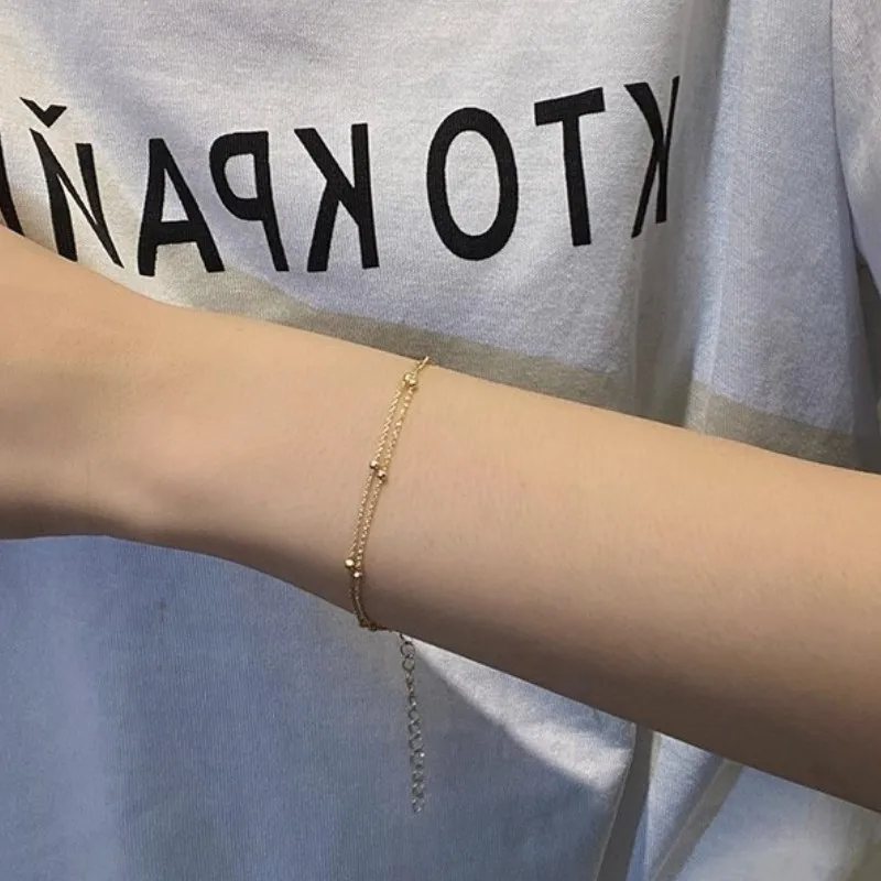 ANENJERY Small Ball Bracelet for Women Vintage Gold Plated Color Cuff Bracelets Women Statement Chain Jewelry Pulsera Wristband image 5