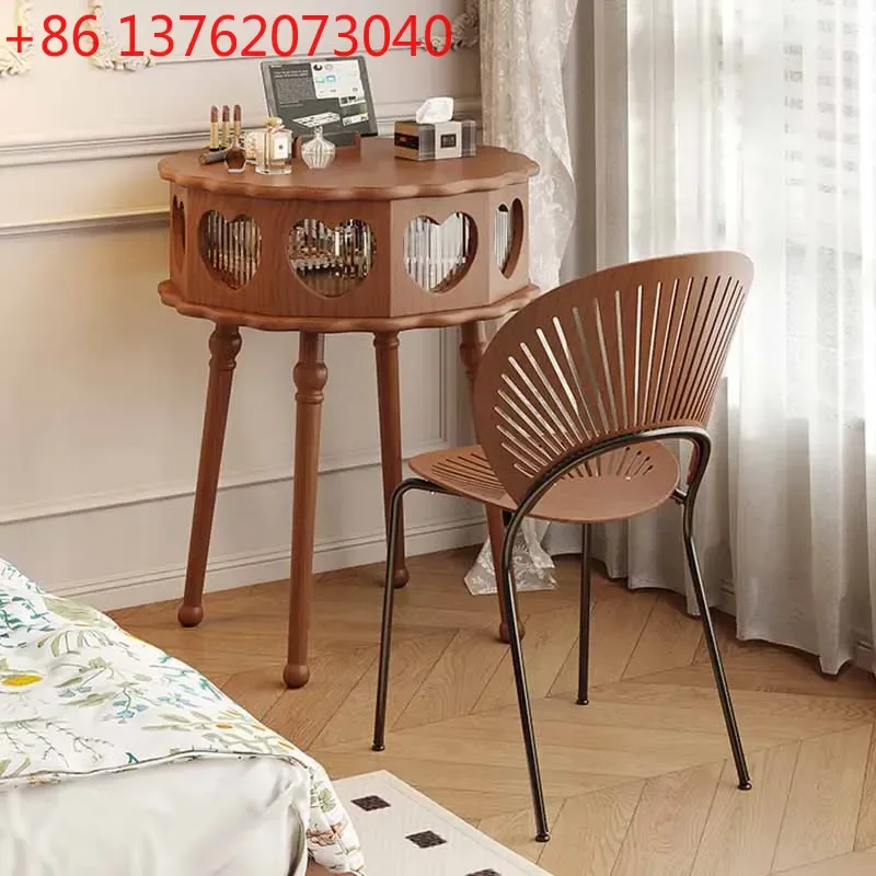 Cômoda Nórdica com Gavetas e Banqueta, Marrom, de Madeira, para Mulheres, Mesa de Maquiagem com Espelho para Quarto de Hotel, Móveis Modernos para Quarto