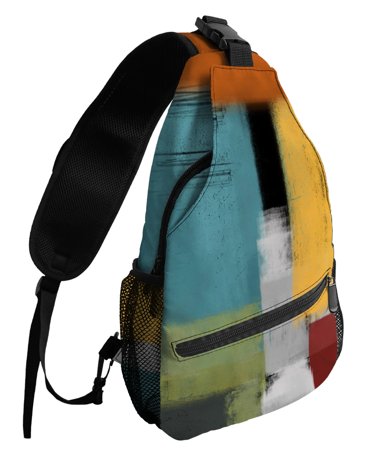 Abstract Oil Painting Color Geometry Yellow Chest Bags For Women Men Waterproof Messenger Bags Sport One Shoulder Crossbody Bag