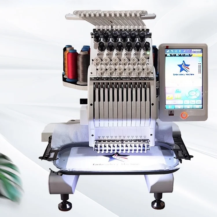 High Speed 12 Needles Computerized Embroidery Machine Multi Language Touch Screen Hat Logo T Shirt Flat Embroidery Machine