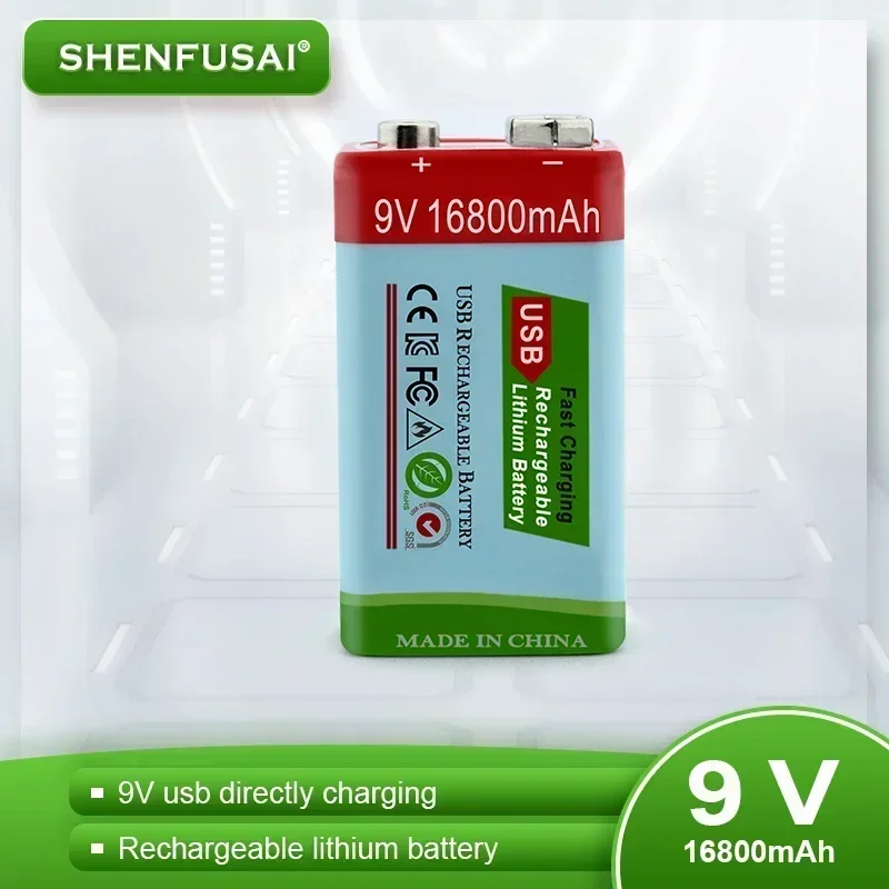 9V 16800mAh lithium-ion rechargeable battery, miniature USB battery, used for multimeter, KTV, microphone, toy remote control