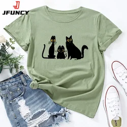 T-Shirt da donna maglietta grafica gatto nero maglietta oversize manica corta donna top abbigliamento femminile maglietta estiva in cotone