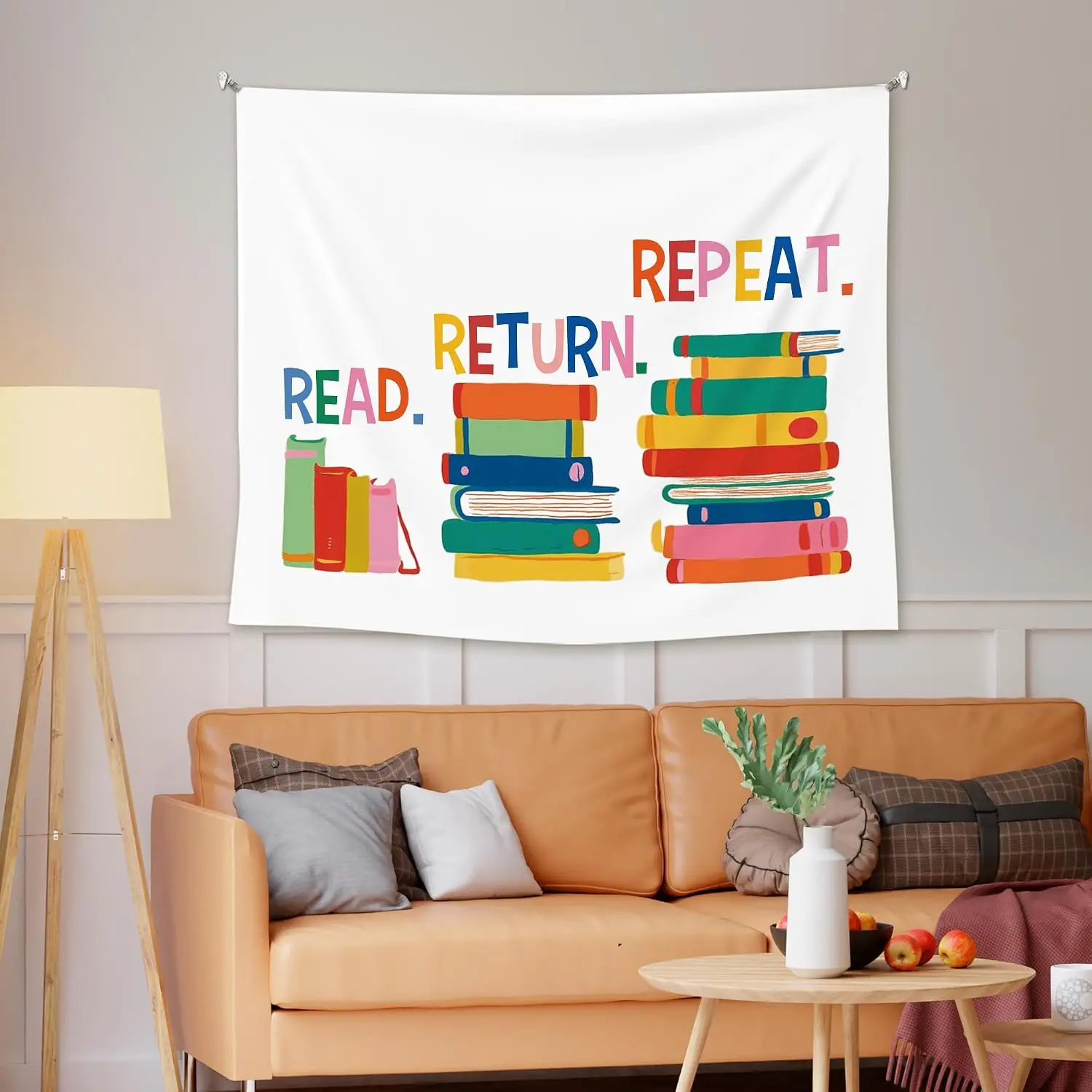 Book Lover Tapestry Wall Art Decor Read Return Repeat Quote Aesthetic Boho Living Room Nursery Classroom Academic Gift