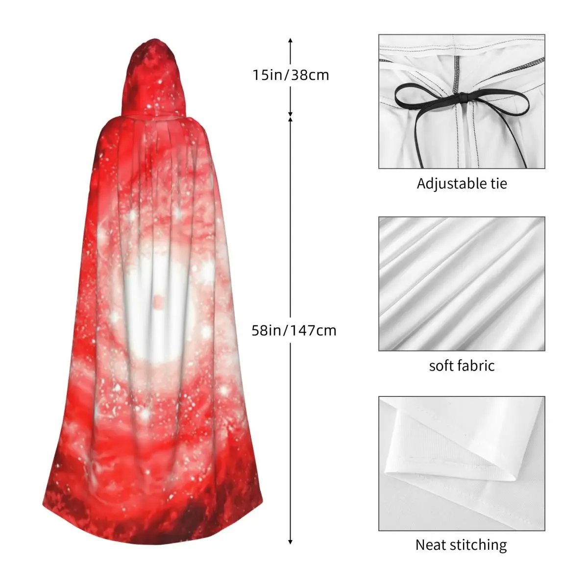 Jubah Panjang Bertudung Hitam Motif Galaksi Nebula Langit Malam, Kostum Penyihir Abad Pertengahan, Jubah Cosplay Halloween, Mantel Dewasa Unisex