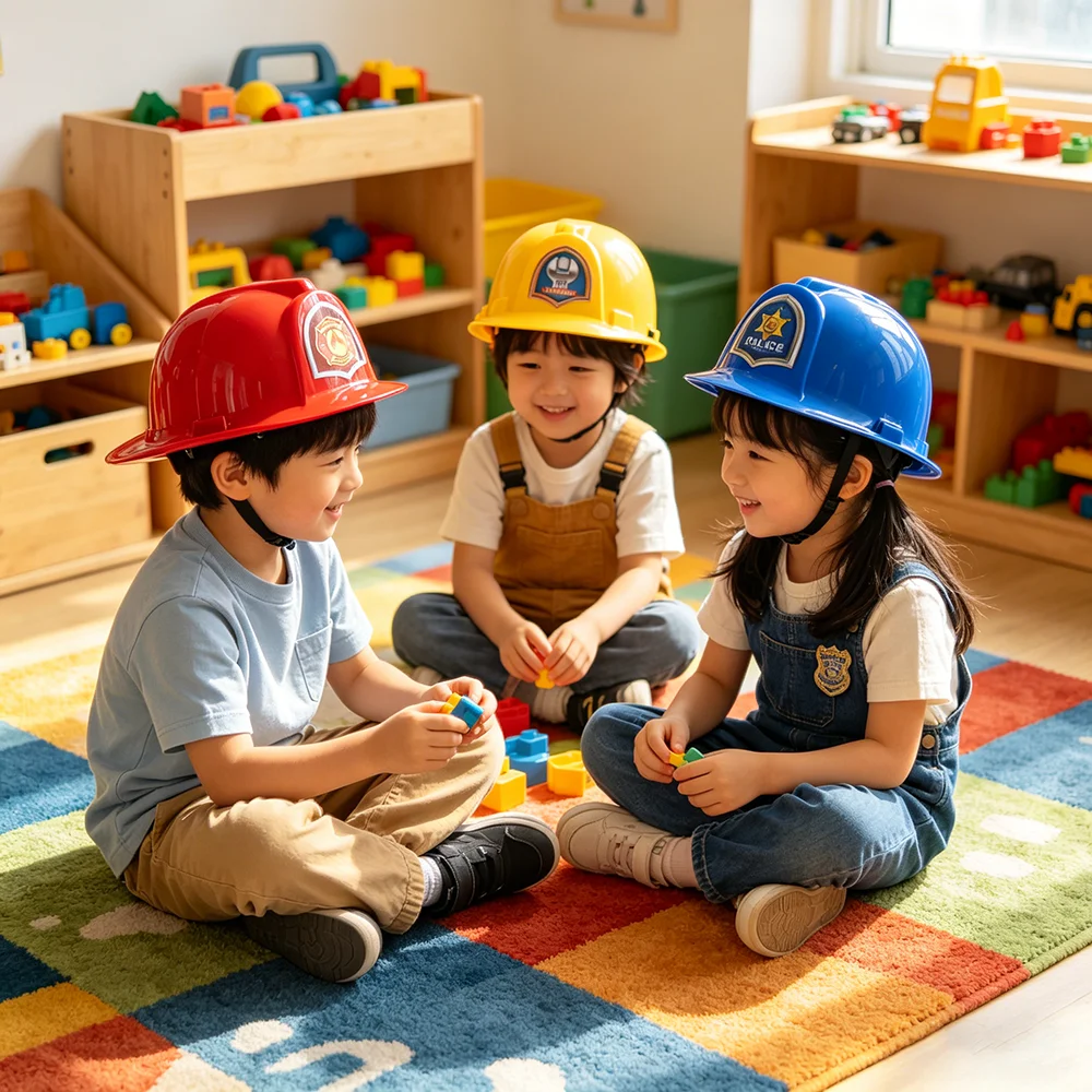 Kids Fireman Hat Children Halloween Cosplay Firefighter Plastic Helmet Boys Acting Props Party Role Play Police Engineer Caps