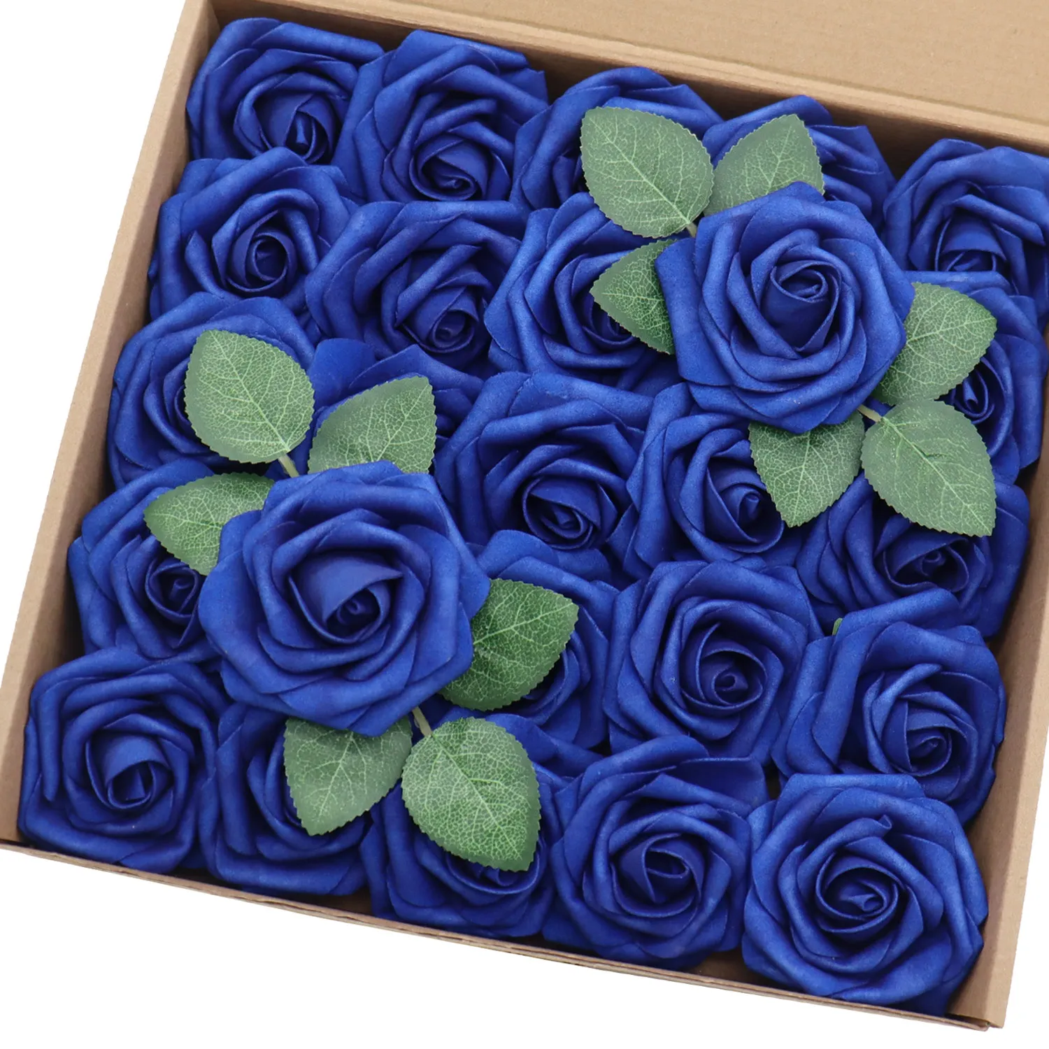 Mefier Artificial Flower Royal Blue Rose 25pcs Real Looking Fake Roses w/Stem for DIY Wedding Bouquets  Party Home Decoration