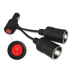 12/24V 2-In-1 Car Power Adapter Splitter Adapter W/ On Off Switch 1 Male To 2 Female Socket Y Splitter Cigarette Lighter Adapter