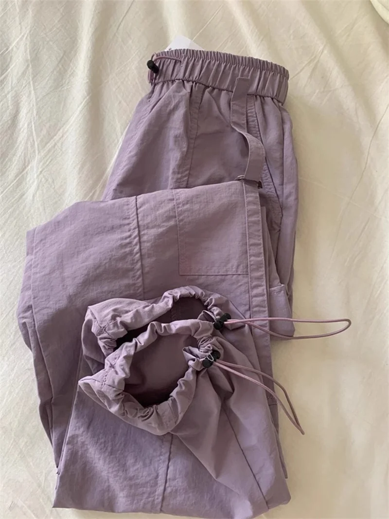 

Cool Purple Workwear Quick Dry Pants Loose Casual Sweet And Spicy Functionality Cargo Pants Commute Style Korean Version