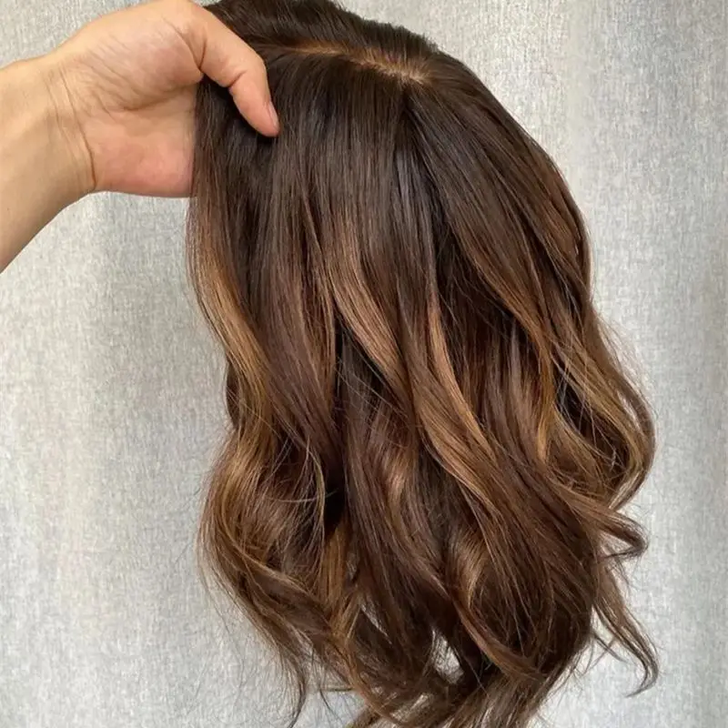 Ombre Brown Blonde Lace Wig Highlights Human Hair Blend Wigs Short Wave Bob Preplucked Hairline For Women Cosplay Daily Party