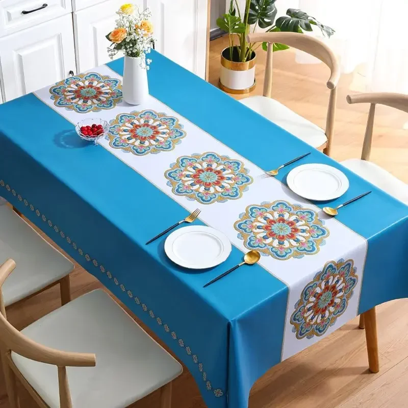Nordic Contrast Splicing Pvc Tablecloth Waterproof Reusable Table Cover for Home Rectangular Dustproof Dining Table Decoration