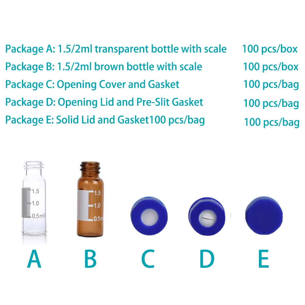 1.5/2ml clear/brown vidro headspace amostra garrafa clear/brown vidro headspace amostra garrafa de injeção líquida cromatografia frasco