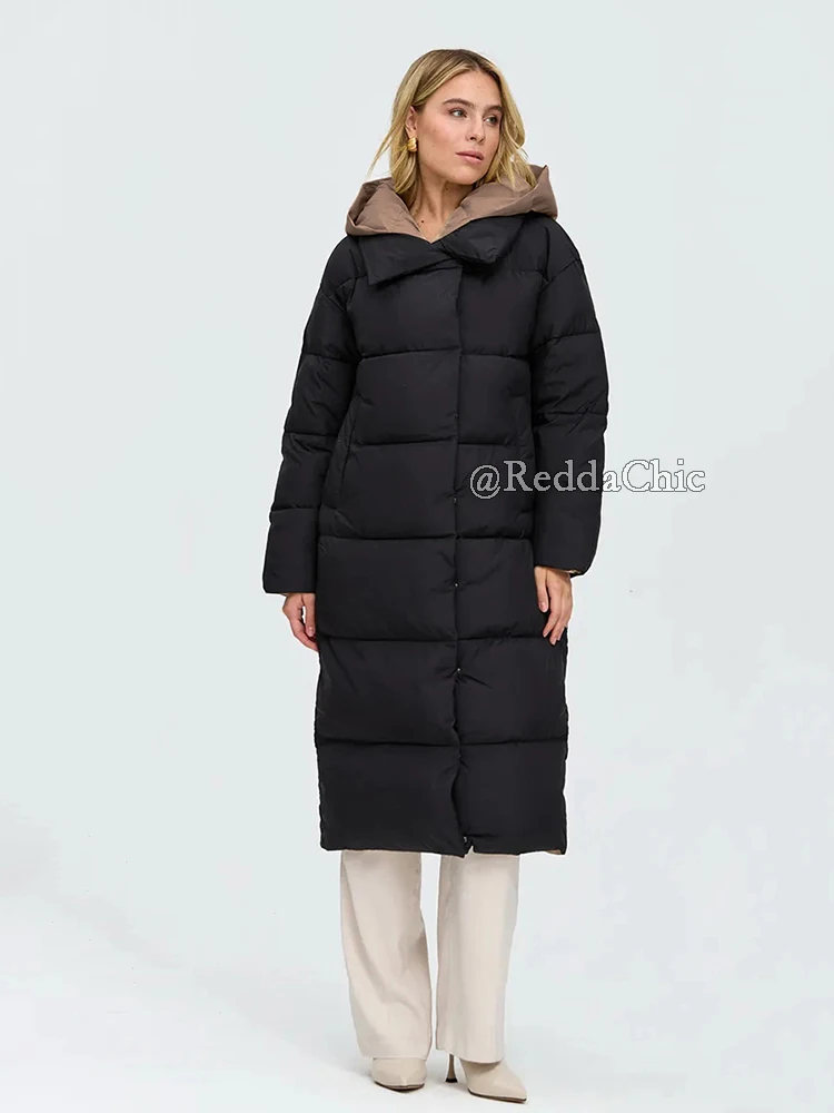 REDDACHiC Chaqueta larga de dos tonos con bolsillos, chaqueta acolchada acolchada para mujer, Abrigo acolchado informal con botones, prendas de vestir cálidas para invierno