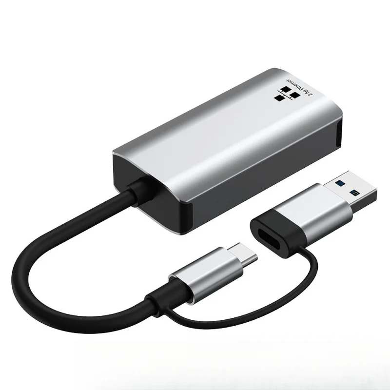 

USB/Type-C Dual-Head 2-in-1 Adapter RJ45 Gigabit/10 Gigabit Driver-Free Wired 2.5G Network Card