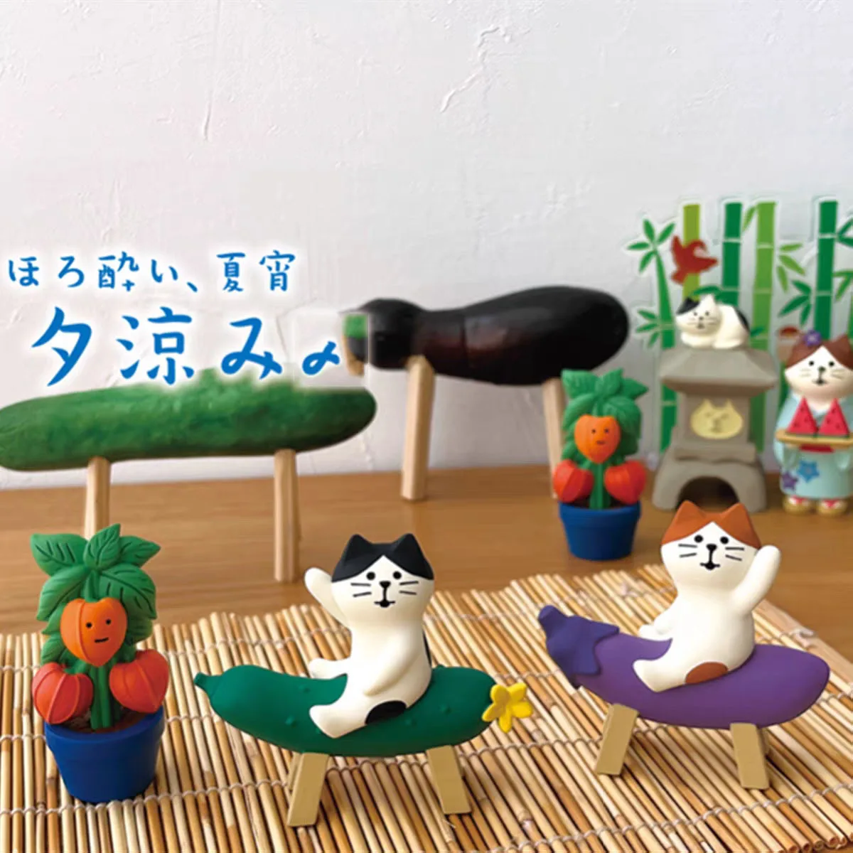 Zakka Summer Watermelon Cat Figurine Trendy Collectible Toy DIY Car Ornament Home Decoration Desktop Craft Miniatures Resin Gift