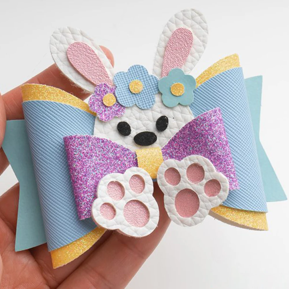 Easter Bunny Hair Bow Metal Cutting Dies Template Embossing for Faux Leather Handmade Craft DIY