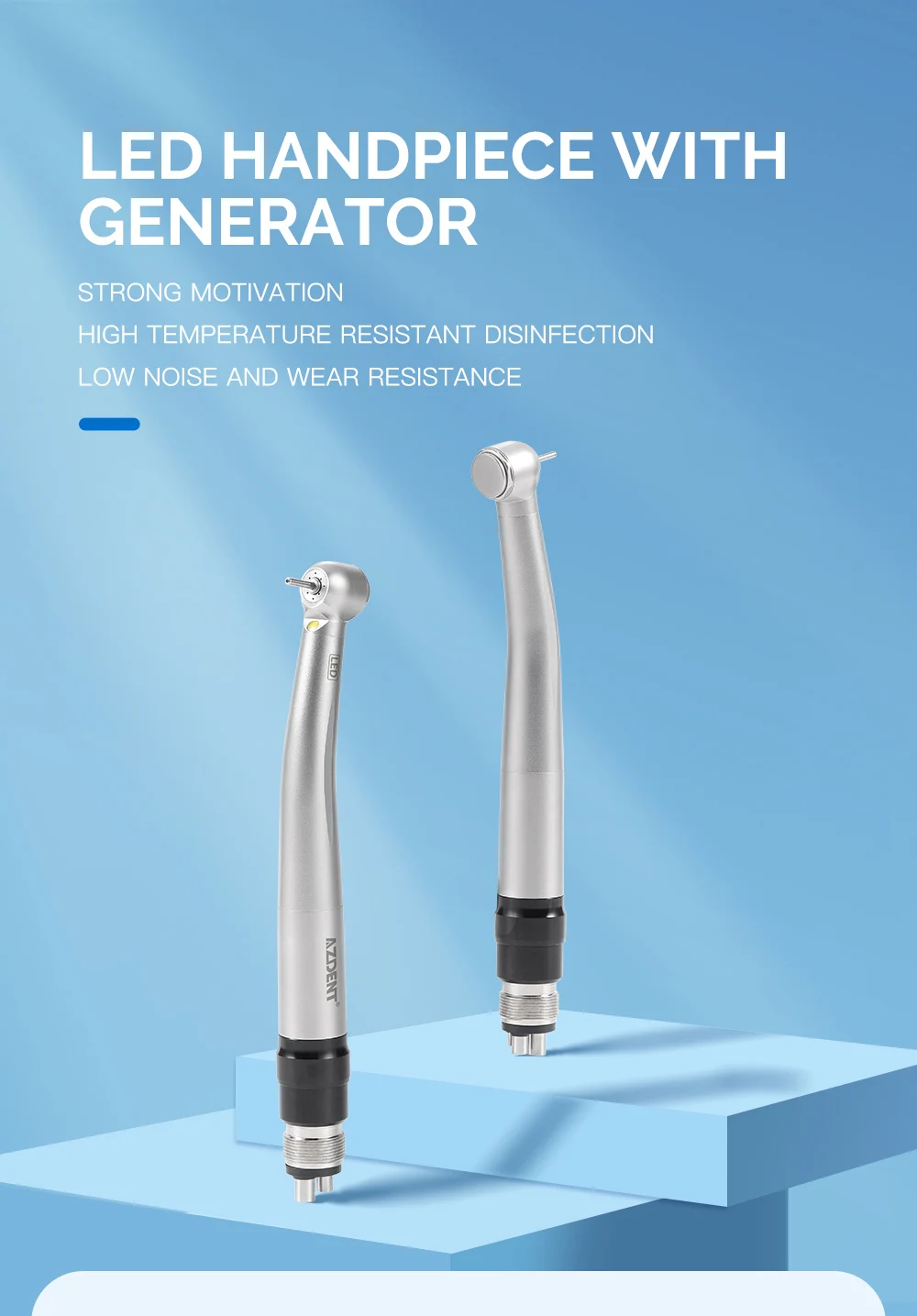 AZDENT Dental Hochgeschwindigkeitshandstück LED E-Generator Standardkopf Schnellkupplung 4-Wege-Spray Clean System Druckknopf 4 Löcher – Detail 1