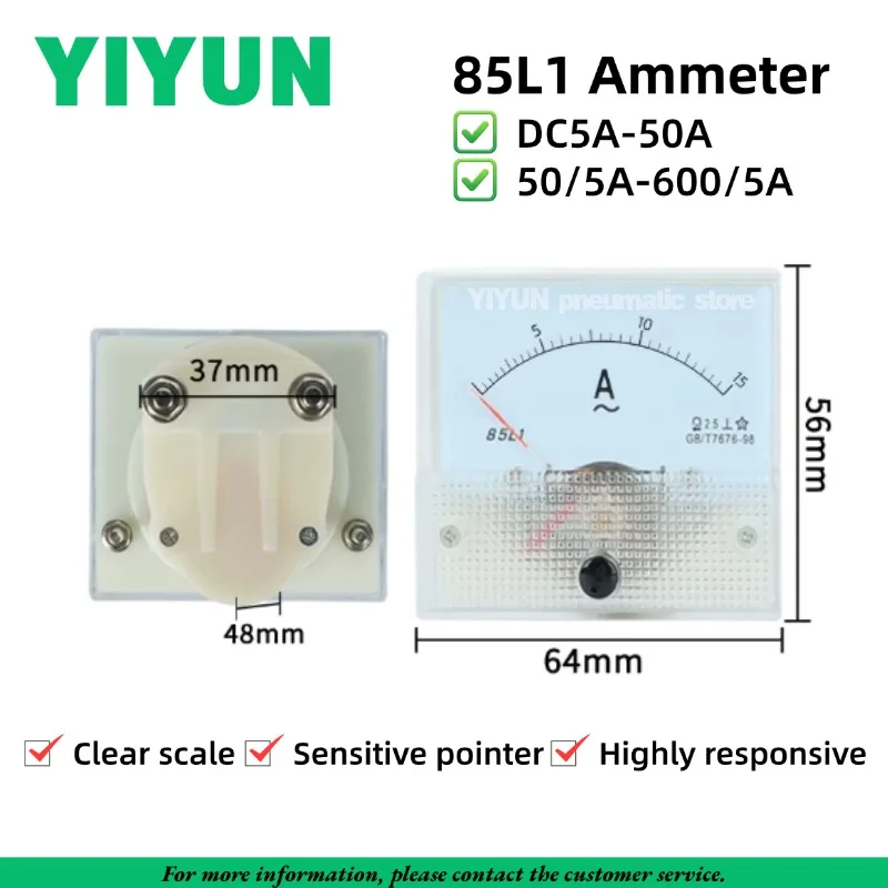 1PC 85L1 AC Analog Ammeter 100/5A 150/5A 200/5A Industrial Panel Meters DC5A 10A 15A 20A 30A 50A Direct Connection Current Meter
