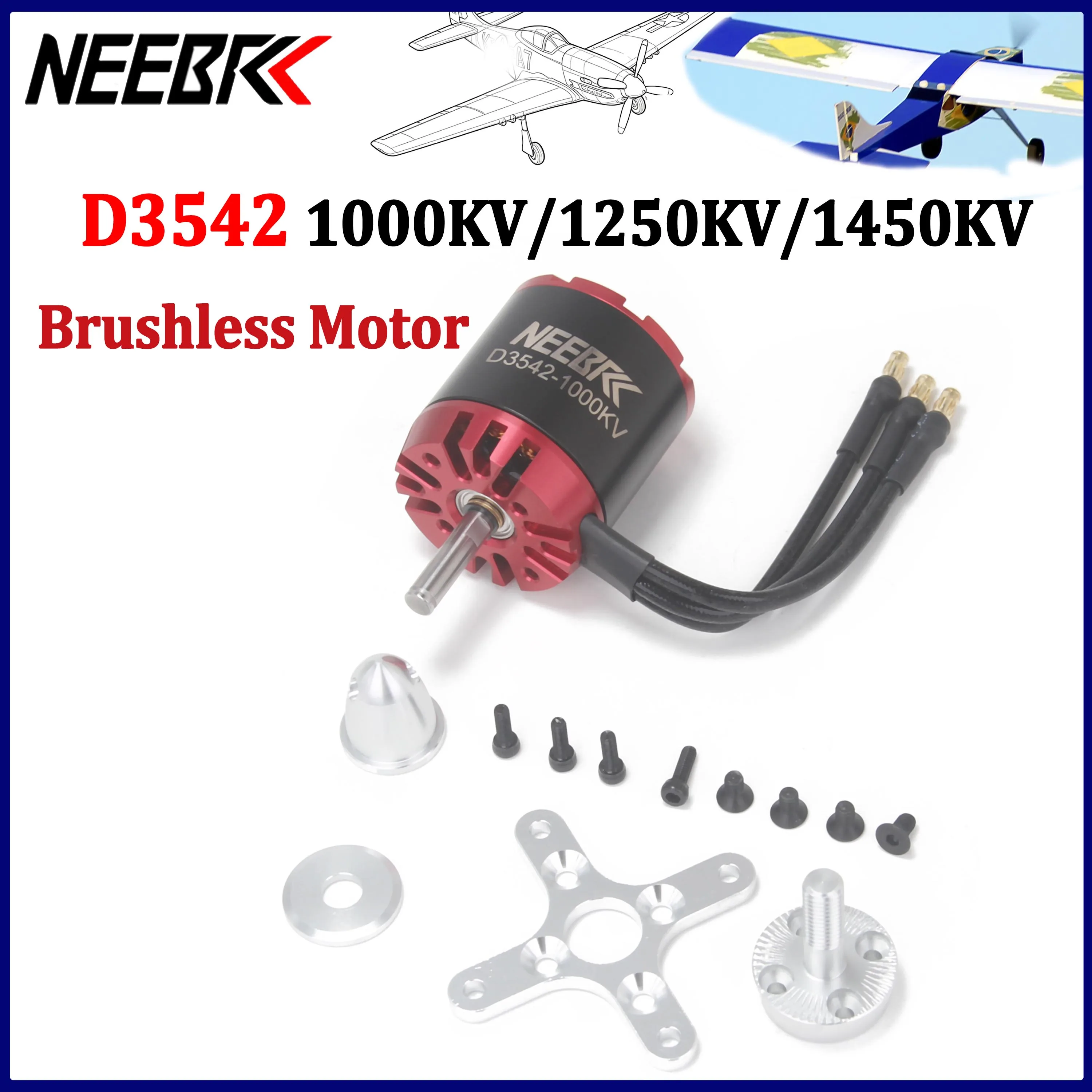 NEEBRC D3542 3542 Brushless Outrunner Motor 1000KV 1250KV 1450KV for RC Airplane Fixed Wing Aircraft Plane Glider Model Parts