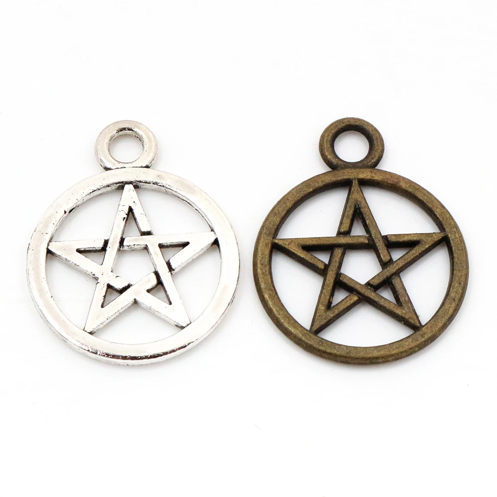 25x20mm 15pcs Antique Silver Plated Bronze Plated Five-Pointed Star Handmade Charms Pendant