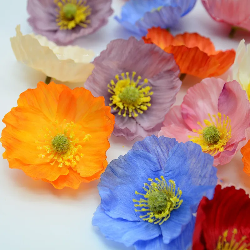 

14Colors 7cm Silk Artificial Poppy Rose Cherry Blossoms Flower Heads For DIY Wedding Bouquet Home Decoration Scrapbooking Wreath