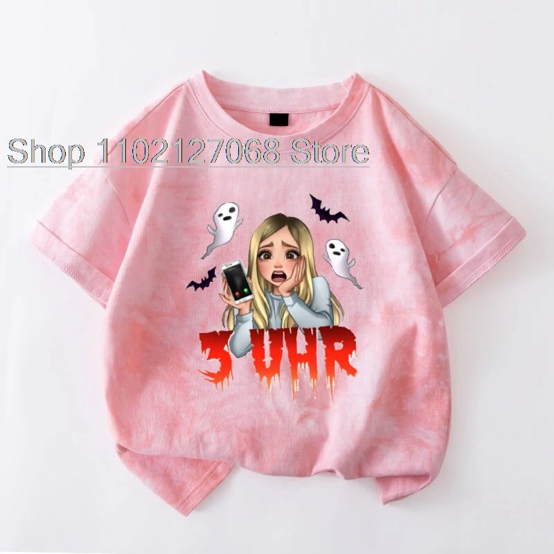 

2024 Rebekah Wing Merch Beki Fluffy Tshirt O-Neck Summer Short Sleeve Girls cotton Tshirt Tie dye Streetwear Kids Clothes