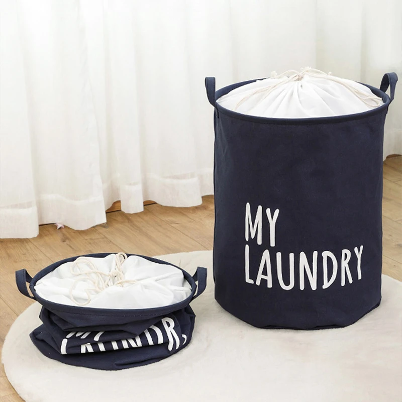 1Pc Drawstring Laundry Basket Household Waterproof Canvas Dirty Clothes Storage Basket Folding Clothes Toys Organizer Bags