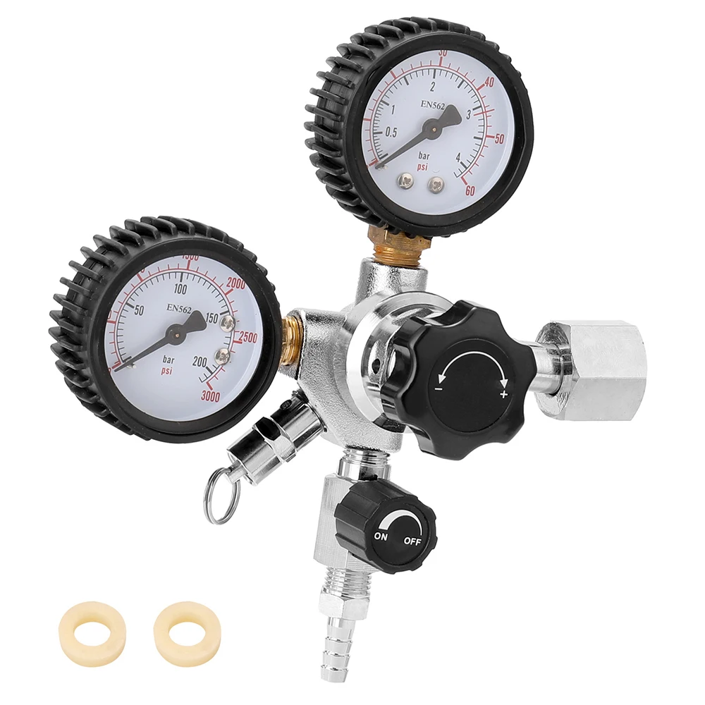 Portable Double Gauge Beer CO2 Pressure Relief Valve Safety Keg Buck Regulator 0-3000PSI Tanks Pressure Gauge W21.8 EU Connector