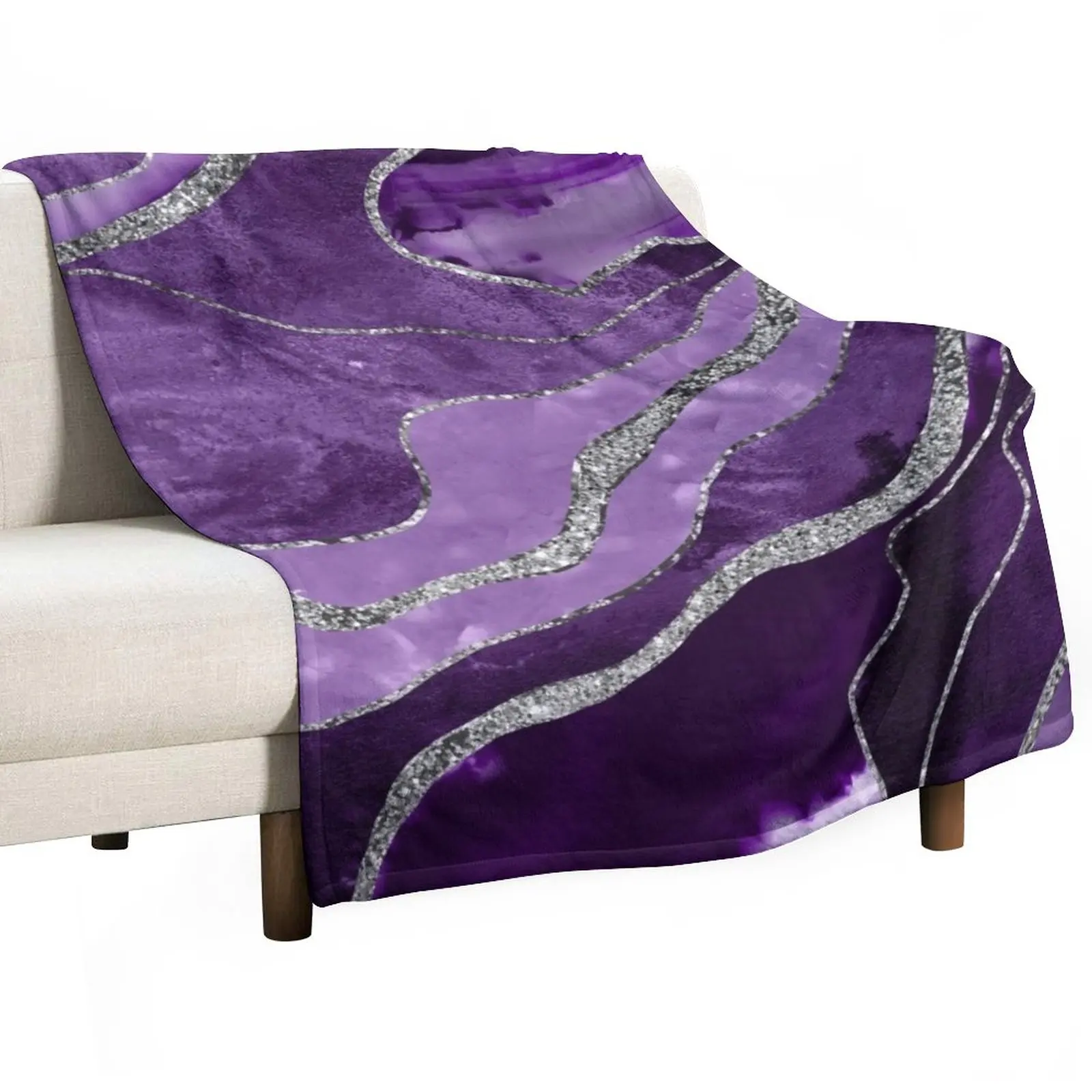 

Purple Marble Agate Silver Glitter Glam #1 (Faux Glitter) #decor #art Throw Blanket Luxury Thicken Blanket sofa bed