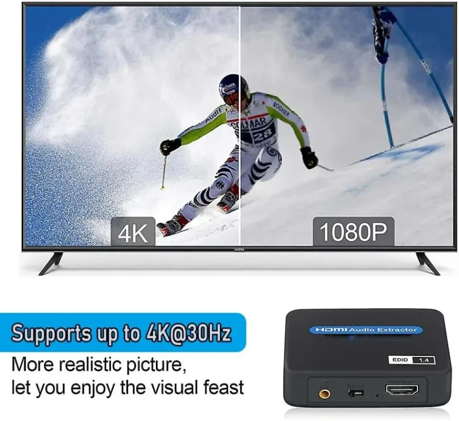 HDMI-Compatible Audio Adapter 4K 30Hz Extractor Optical SPDIF Stereo For PS4 DVD TV Box HDCP 1.4 USB Powered Blk