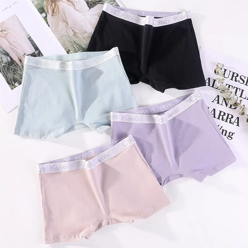 

Women's Boxer Briefs Cotton Indigo Breathable Antibacterial Medium Waist Hip Wrap Plus Size Boxer Panties Sports Flat Trousers