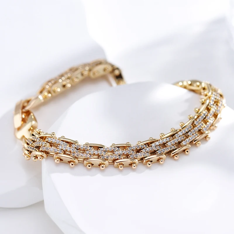 Kinel Fashion 585 Rose Gold Unique Link Bracelet For Women Luxury Natural Zircon Fine Daily Bracelets Ethnic Wedding Jewelry